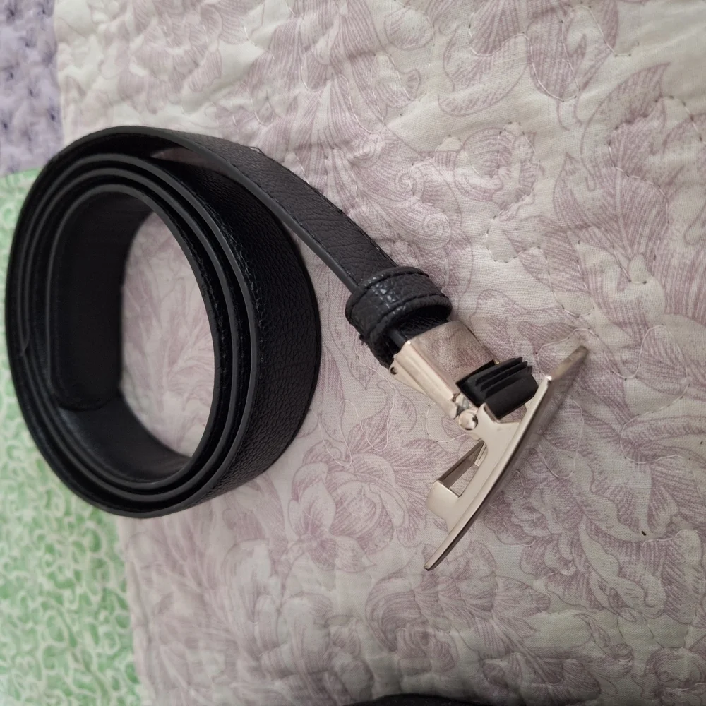 Men's Black Leather Belt with Silver Buckle
